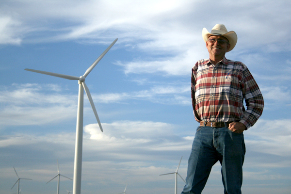 Wind farmer Cliff Etheredge in CARBON NATION (Photo: Peter Byck)