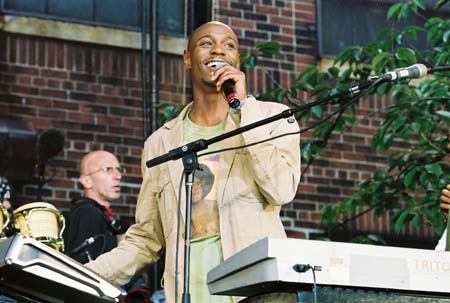 Dave Chappelle at the mic
in DAVE CHAPPELLE'S BLOCK PARTY
Photo: Rogue