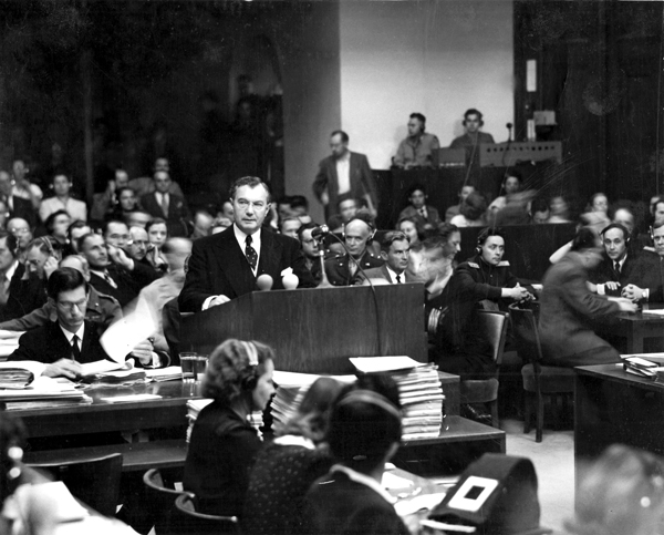 Supreme Court Justice Robert H. Jackson, the chief United States prosecutor at the Nuremberg war crimes trials in NUREMBERG (Photo: Schulberg Productions)