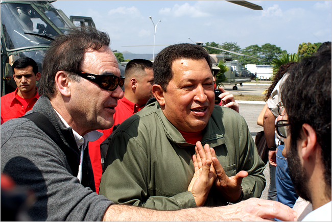 Oliver Stone, left, with Hugo Chvez (Photo: Jose Ibanez/Cinema Libre Studio)