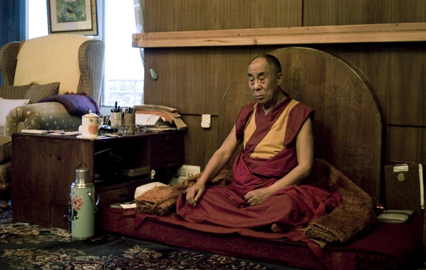 Tenzin Gyatso, the 14th Dalai Lama,in THE SUN BEHIND THE CLOUDS: TIBET'S STRUGGLE FOR FREEDOM (Photo: Jaimie Gramston/White Crane Films)